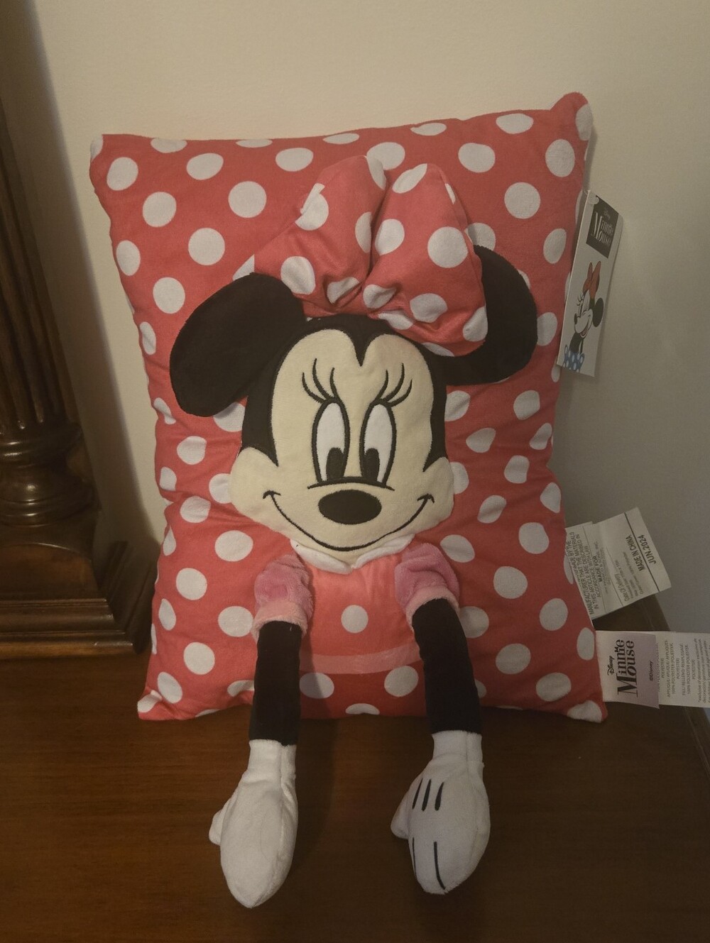 Disney Minnie Mouse Coral Polka Dot Plush Pillow